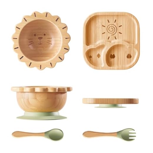 BABY REMEMBER Suction Plates Bowls Set for Baby Toddler Non-Toxic Bamboo Feeding Set with Silicone Fork & Spoon (Green Feeding Set)