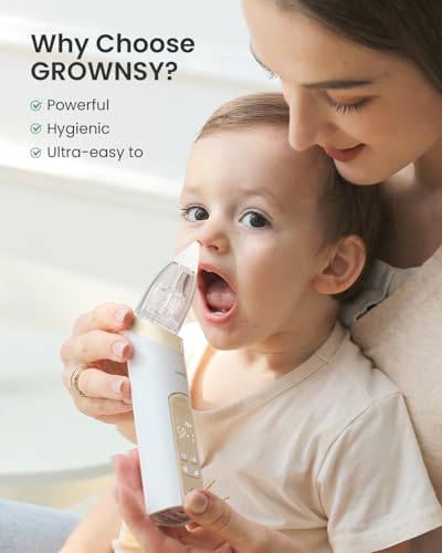 Image of GROWNSY Nasal Aspirator for Baby, Electric Baby Nose Sucker, Automatic Nose Cleaner with Larger Suction Chamber and More Powerful Suction, Music and Light Soothing Function, Beige