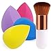 BEAKEY 4+1Pcs Makeup Sponges with Powder Brush, Foundation Blending Sponge for Liquid Cream and Powder, Professional Beauty Sponge Blender & Kabuki Brush (4 Boun Boun Sponges+ 1 Makeup Brush)