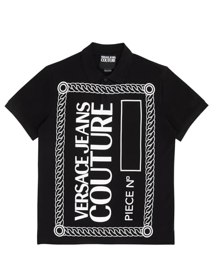 VERSACE JEANS COUTURE Black Graphic Logo Polo Shirt – Statement Streetwear Edge-XL
