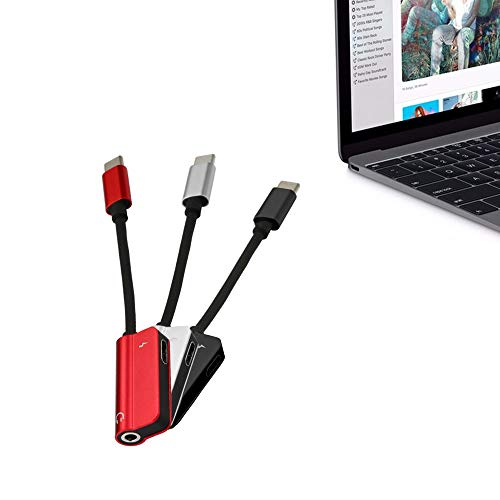 Sangmei 1# Adaptador divisor de cabo de carregador AUX de áudio de tipo C com porta de carregamento