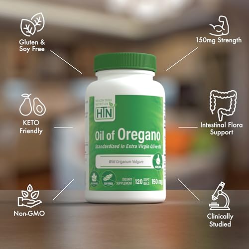 Image of Oil of Oregano Supplement 120 Softgels Non-GMO Health Thru Nutrition | Wild Harvested European Origanum Vulgare Oregano Supplement for men and women | Immune, Digestive, & Antioxidant Support