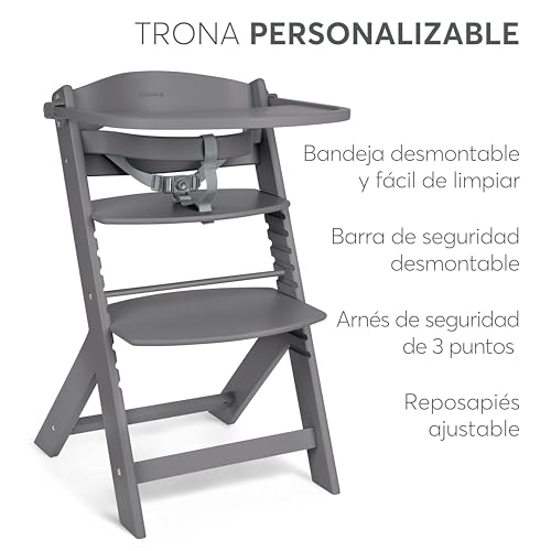 Miniatura 9 de Kikkaboo Trona Evolutiva De Madera Para Bebé Nordy, Silla Alta Ajustable Hasta 35 Kg, Haya Maciza, Bandeja Extraíble, Arnés De 3 Puntos, Gris Oscuro