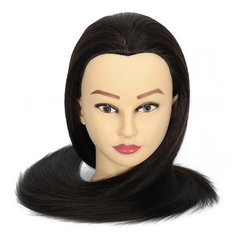 Mannequin Head Human Hair Female 80% Human Hair Mannequin Head Hair Styling Cosmetology Manikin Head Doll Head for Hairdresser with Clamp Holder and Tools