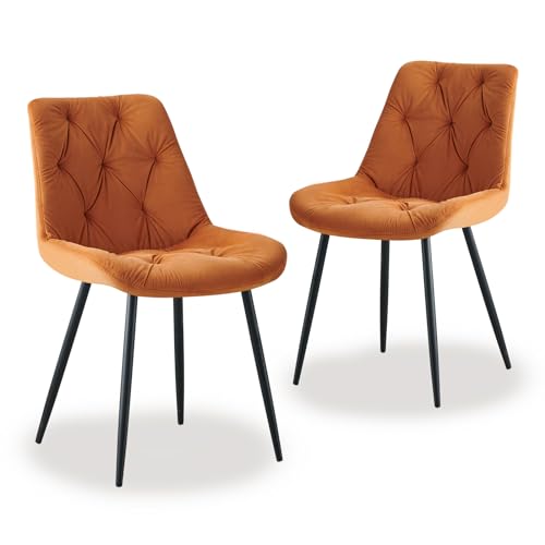 JYMTOM Lot de 2 chaises de salle à manger en velours - Design rétro avec dossier rembourré épais - Pour salle à manger, salon, cuisine et chambre à coucher - Orange