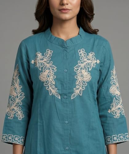 Conjunto de pantalones kurta Ladyline en algodón puro con bordado étnico refinado 3