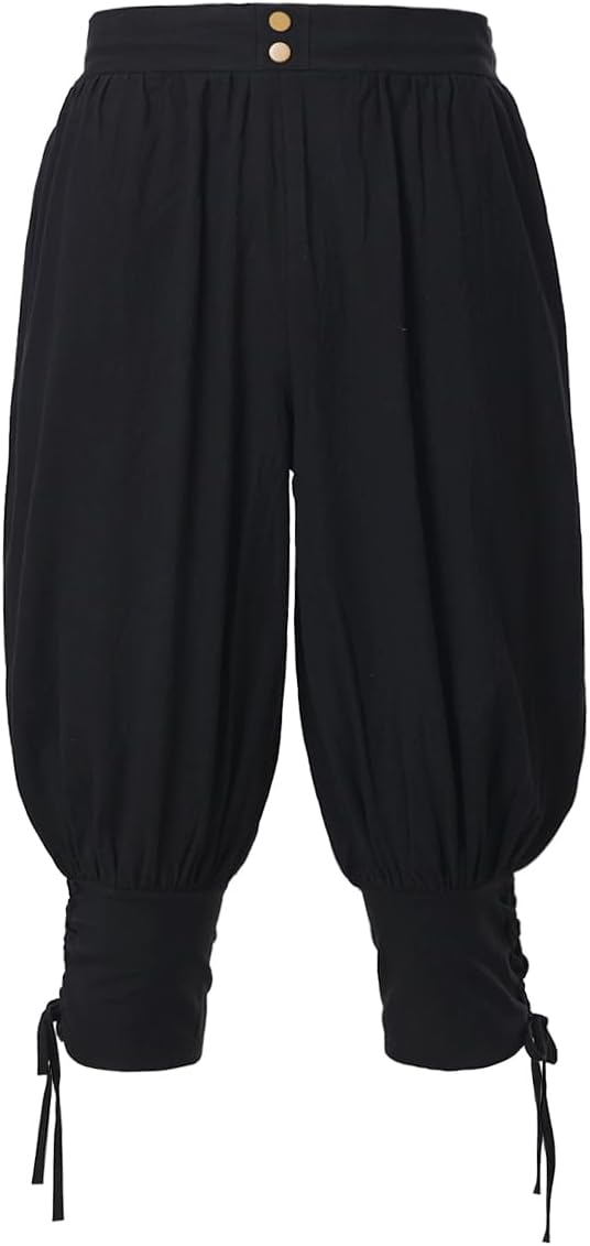BLESSUME Men's Medieval Trousers Linen Pirate Renaissance Pants Elastic Waist with Pocket