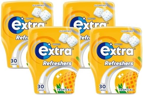 Extra Refreshers Chewing Gum, Tropical Flavour, 30 Count (Pack of 4)