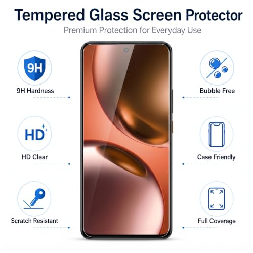 Image of Tempered Glass for Realme GT 7 and GT 7T | 9H Hardness Screen Protector | HD Clear | Bubble Free Installation | Anti Scratch | Oleophobic Coating | Case Friendly