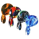 DOCILA Do Rags Skull Cap for Men Colorful Tie Dye Helmet Liner Sweat Cap Qucik Dry Motorcycle Doo Head Wrap Cycling Dew Durags Beanie 4 Pcs