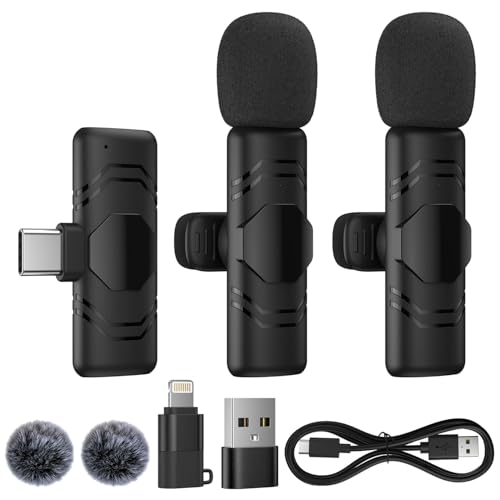 Micro Cravate Sans Fil,2-Pack Mini Microphone avec LED pour iPhone,Android,suppression du bruit, appairage automatique pour Enregistrement, Micro à Clipser, vidéo, Tiktok, Youtube, Vlog