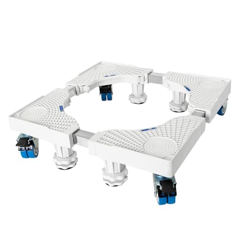 Mini Fridge Stand 8 Wheel Washing Machine Stand Washer and Dryer Stand with Brake Adjustable Refrigerator Dolly (White)