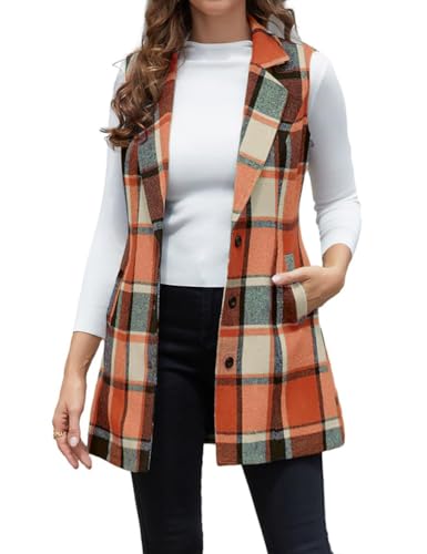 Image of IDEALSANXUN Plaid Vest for Women Fall Winter Sleeveless Blazer Jackets