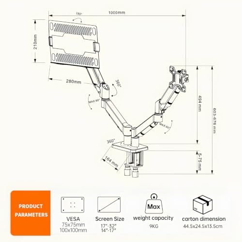 Image of Height Adjustable Monitor Stand with Laptop Notebook Stand Monitor Mount for 13'-27'' Screen | Tilt Swivel