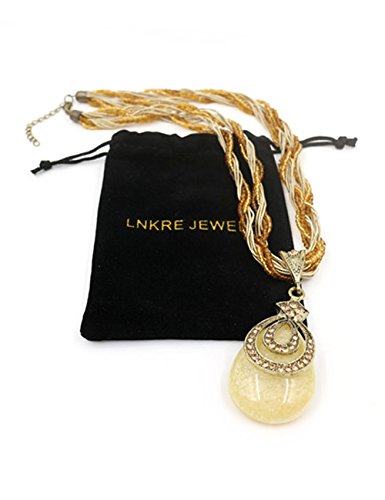 Lnkre Jewelry Fashion Women's Bohemia Vintage National Style Cat's Eye Stone Peacock Chain Necklace Pendant(Champagne) #TOP3