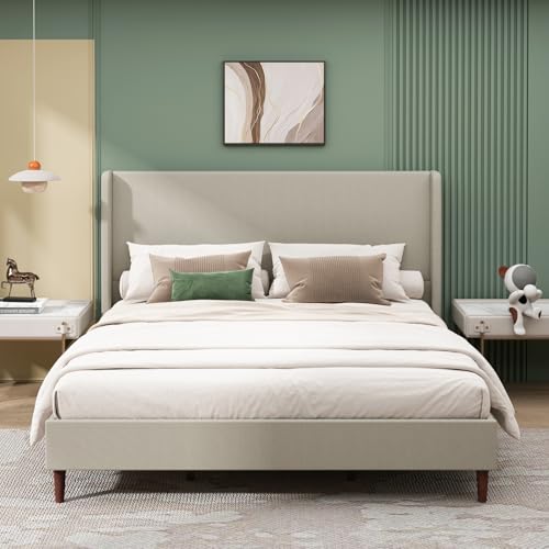 KEIKI Linen Upholstered Queen Bed Frame