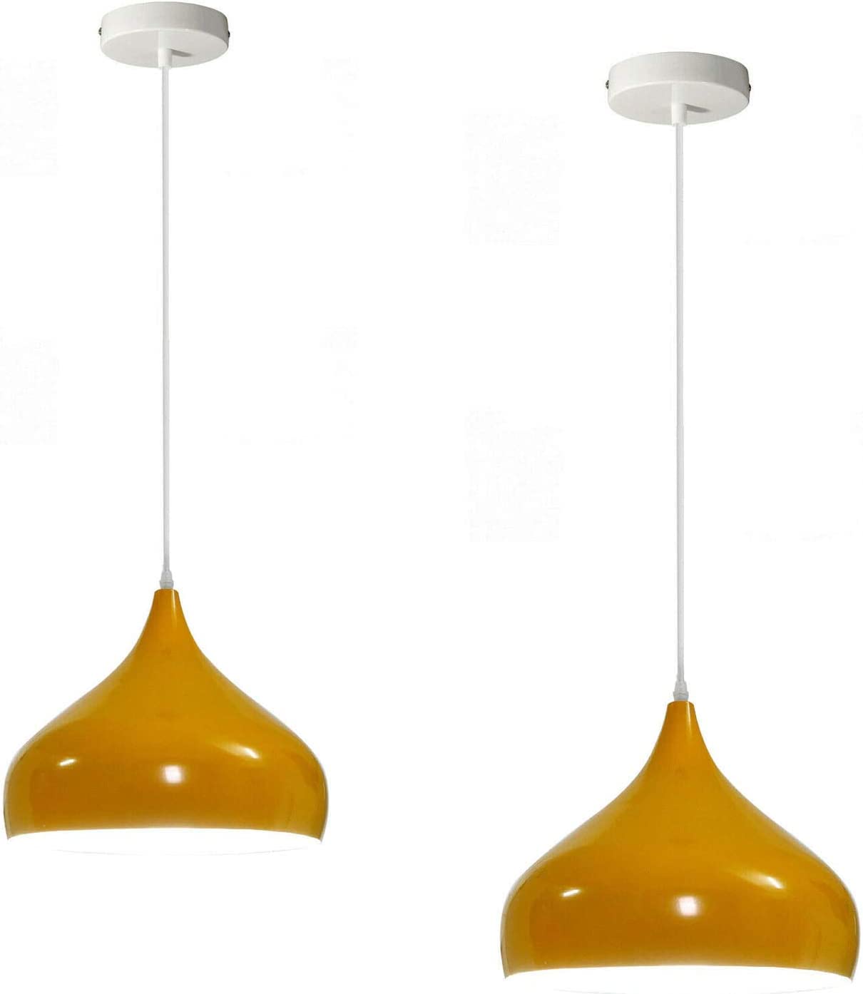 LEDSone Vintage Single Head Ceiling Pendant Light Metal Yellow 2Pack with E27 Base and Adjustable Hanging Cable for Kitchen Dining Room Living Room Bedroom Cafe Bar Hallway Office Decor
