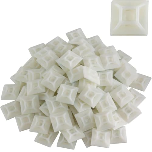 GTSE - White Adhesive Zip Tie Mounts 100 Pack, 1 Inch Mounting squares