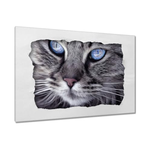 Cadre chat aux yeux bleus 90 x 60 cm | Idée cadeau idéale déco art mural