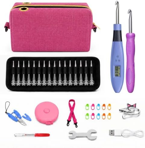 BZVV Light Up Crochet Hook Set with Counter, Shoulder Bag and 22 Heads