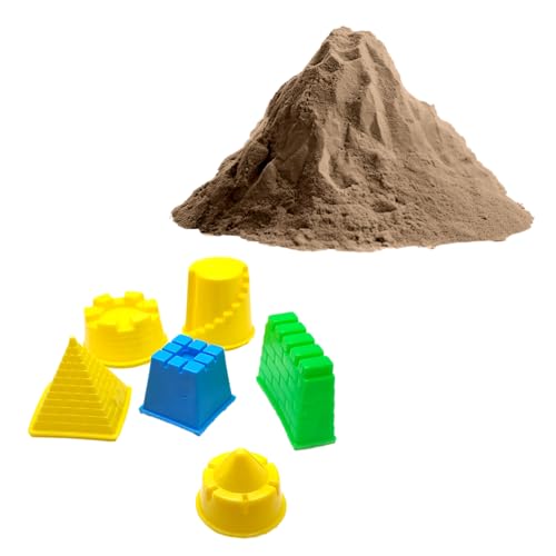 BullTek Sabbia Cinetica Naturale 500g con 6 Stampini per Bambini - Set Creativo Sabbia Magica Gioco Sensoriale - Facile da Modellare, Non Secca, per Attività Artistiche e Regali Educativi (MARRONE)