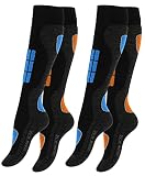 BestSale247 2 Paar Damen Skisocken Skistrumpf Funktionssocken für Wintersport mit Spezial-Polsterung in verschiedenen Farben (39-42, Blau-Orange)