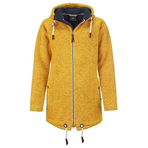 Dry Fashion Damen Wollfleece Mantel Oslo - Winter Jacke Damen Frauen Jacke mit verstellbarer Kapuze Windabweisend Gefüttert in Gelb Größe 40 Cover