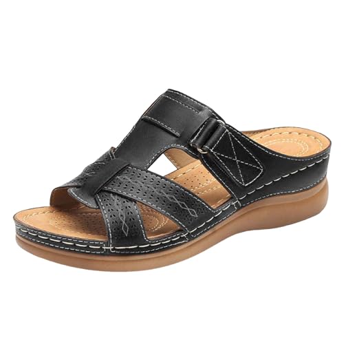 NaLatia Mules en Cuir pour Femme Sandales Mode Bout Ouvert Compensées Plateforme Pantoufles Premium Orthopédiques Sandales Vintage Chaussons de Plage d'été