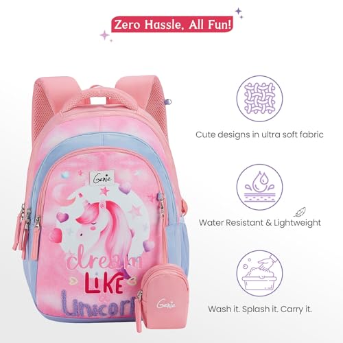 Image of Genie Backpack for Girls Laptop Sleeve, Three Compartments and Organiser with Padded Shoulders |Best for Books,Stationery,Lunch Box & Essentials