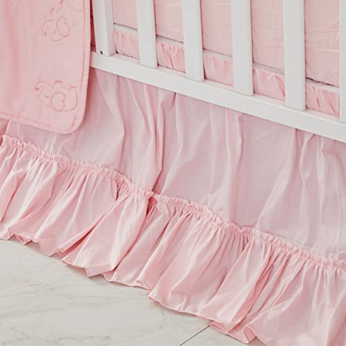 Image of Brandream Crib Bed Skirt for Baby Girls Boys Blush Pink Boho Bohemian Solid Cotton Toddler Bedskirt Farmhouse Chic Ruffle