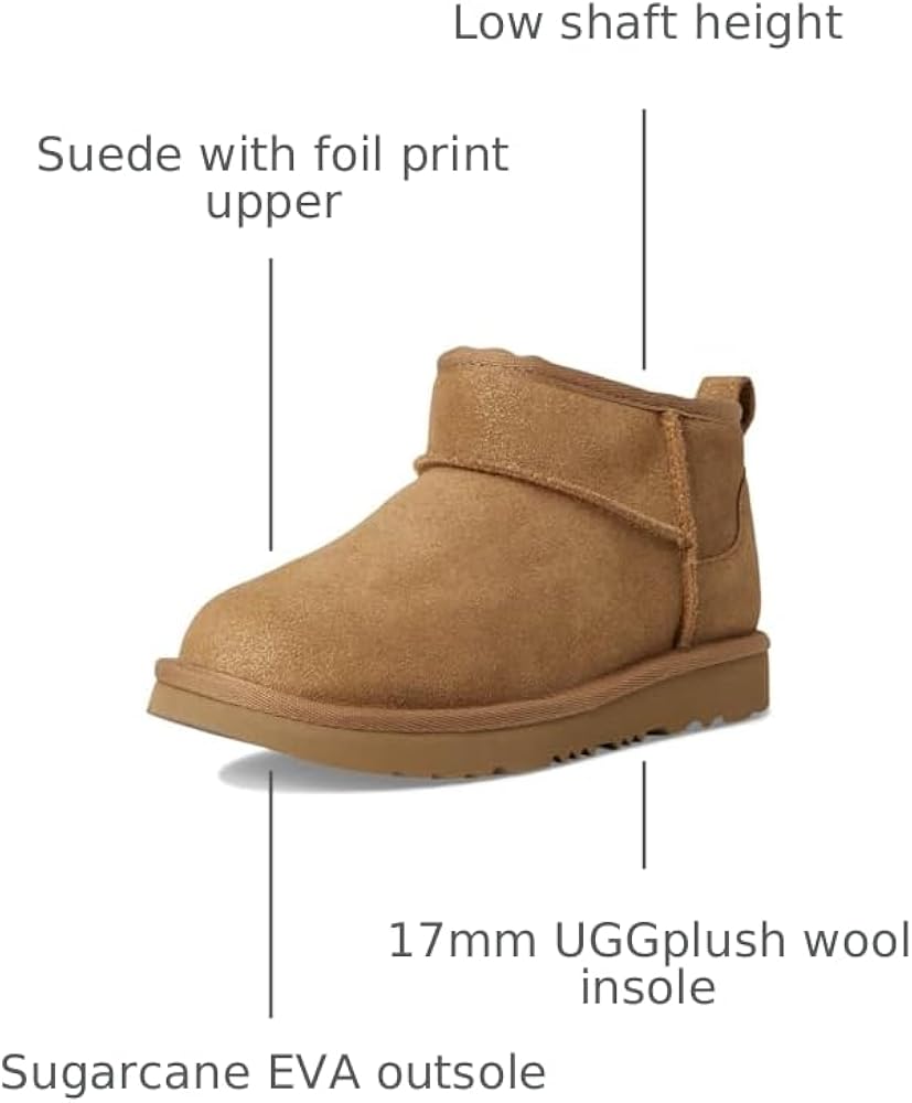 Amazon.com | UGG Kids' K Classic Ultra Mini Dazzle Boot, Chestnut