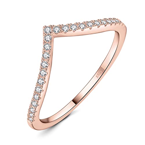 JewelryPalace Forme V Love Cubic Zirconia Bague Taille Rond Pierre Argent Massif 925 Femme, Plaqué Or Rose Bague Diamant Simulé Fiançailles Mariage Promise...