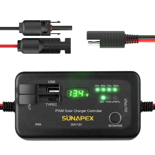 SUNAPEX 12V 20A Solar Charge Controller All Weather Waterproof