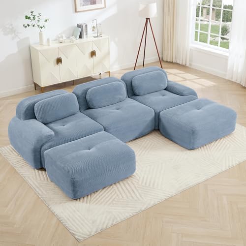 Image of Corduroy Modular Sectional Sofa, Oversized Cloud Couches for Living Room