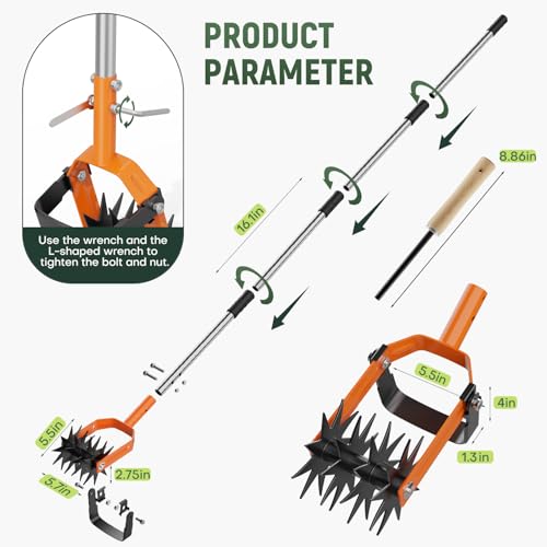 ARPEAK Rotary Cultivator Garden Tool, 2-in-1 Weeder & Soil Aerator with Detachable Weed Knife,73