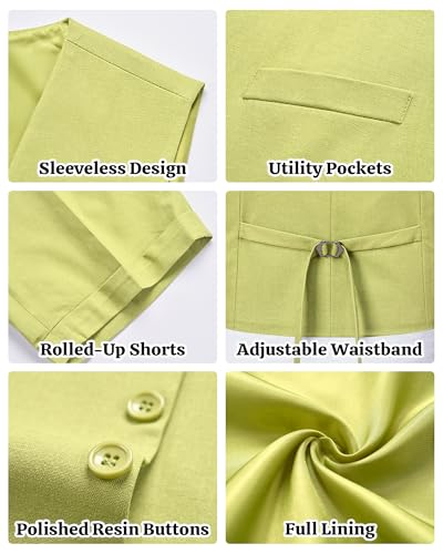MY'S Men’s 2-Piece Linen Vest Pants, Lightweight Waistcoat Shorts, Casual Beach Summer Wedding Prom Homecoming Outfit3