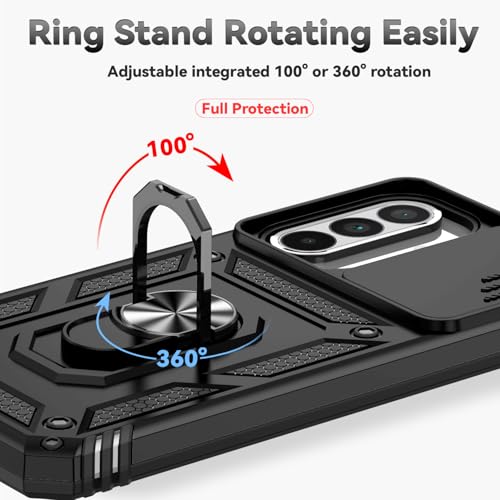 for Samsung Galaxy A37 5G Case, with Slide Camera Cover Screen Protector 360° Rotable Ring Holder Kickstand Military Grade Protection 15ft Drop Tested Protective Phone Case for Galaxy A37 5G (Black) by M MAIKEZI - Used condition - Image 5