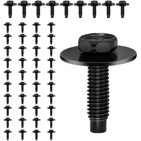 Cotonlake 50pcs M6-1.0 Hex Head Body Bolts Bumper Fender Splash Shield Under Cover Hood,m6 Bolt,hex Bolts,10mm Bolt,20mm Washer Cover