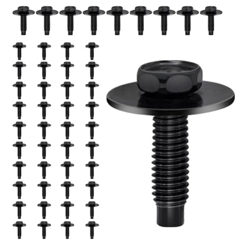 Cotonlake 50pcs M6-1.0 Hex Head Body Bolts Bumper Fender Splash Shield Under Cover Hood,m6 Bolt,hex Bolts,10mm Bolt,20mm Washer