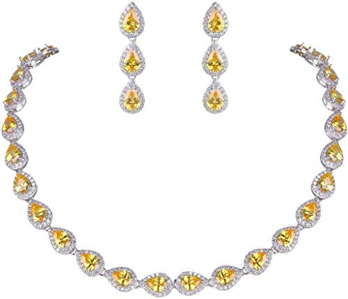 EVER FAITHGorgeous CZ Birthstone Elegant Teardrop Wedding Prom Necklace Earrings Jewelry Set for Bride Birthday/Mothers Day/Christmas Jewelry Gift for Women