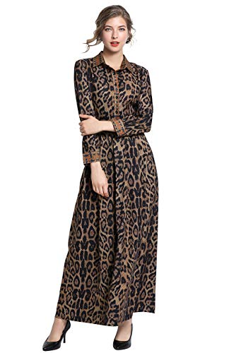 Women's Floral Print Collared Neck 3/4 Sleeves Long Maxi Casual Shirts Dress