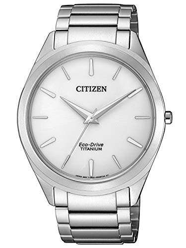 Herren Analog Eco-Drive Uhr mit Super Titanium Armband Silber Weiß BJ6520-82A