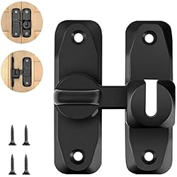 Cerradura Pestillo para Puerta, Corredera Interior Instalar de 90/180 Grados, Cerrojo y Pestillo con Tornillo de Bloqueo de Puerta Seguridad, ?para Valla de Madera/Puerta/Ventana/Jardin - Negro