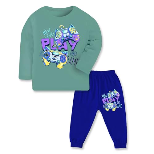 Image of TS LAVI TAVI Trendy Printed Unisex Cotton T-Shirt & Pyjama Set | Full Sleeve Top & Track Pant | Boys & Girls | Pack of 3 | Newborn & Kids