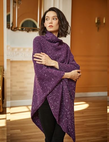 Image of BEAUTELICATE Women Wool Poncho Knitted Tweed Wool Sweater Pullover Pile Collar Cape