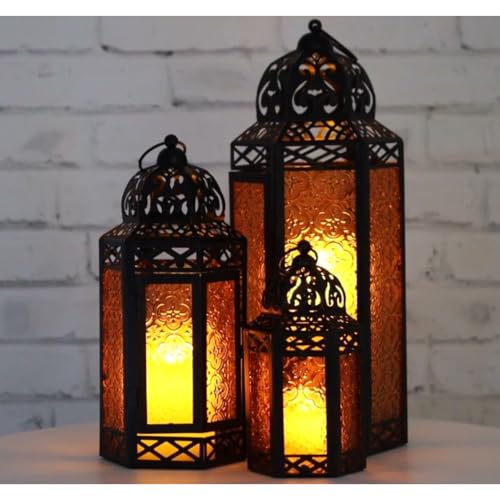 Decorative Candle Lantern Set for Patio Decor, Amber