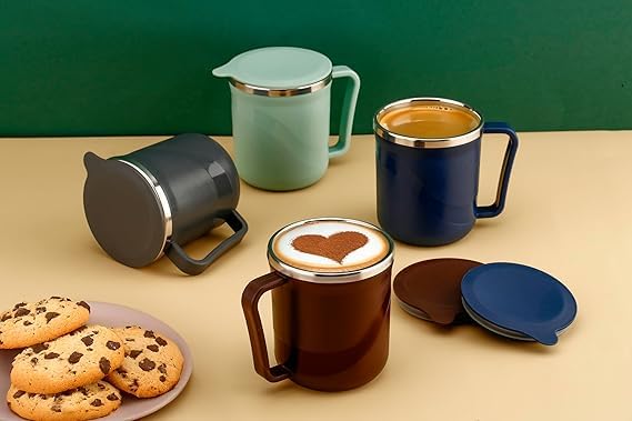 Image of ZANCA Coffee Mug with Lid Insulated Stainless Steel for Tea Milk Mug Inner Stylist Double Wall Cup for Home Office Restaurant Use Gift, 250 Milliliter (Black)