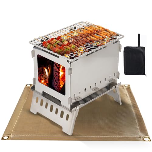 Hobo Réchaud avec tapis ignifuge, réchaud de camping pliable coupe-vent, cuisinière multifonction pour camping, randonnée, randonnée