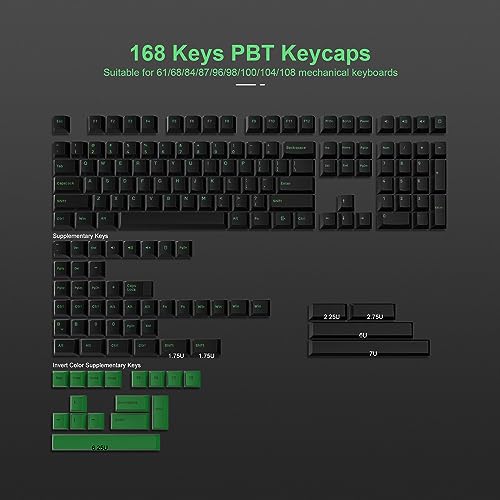 XVX Doubleshot PBT Keycap - Green on Black Keycaps, 168 Keys Custom Keycap Full Set, Cherry Profile Keyboard Keycaps for Cherry Gateron MX Switches Mechanical Keyboard