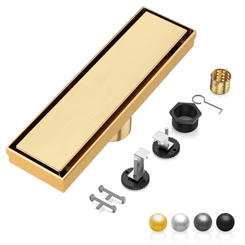 Image of DLONE Linear Shower Drain - 12 Inch Brushed Gold, with Tile Insert Panel